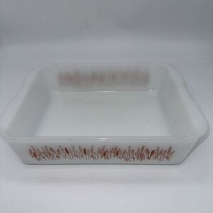 VTG White Ceramic Baking Dish with Copper‎ Wheat Pattern Farmhouse Kitchen Decor